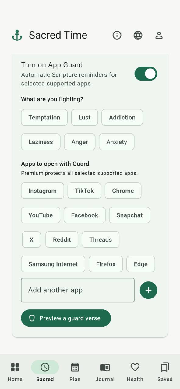 Daily Anchor App Guard settings for selected distracting apps