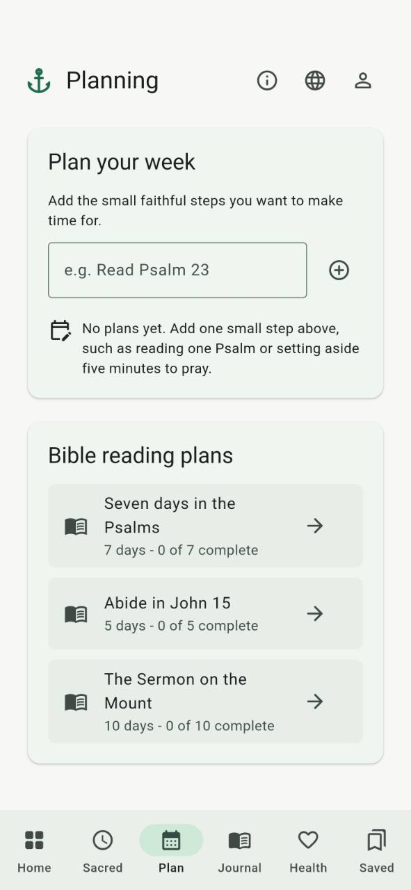 Daily Anchor Bible reading plans and weekly planning screen