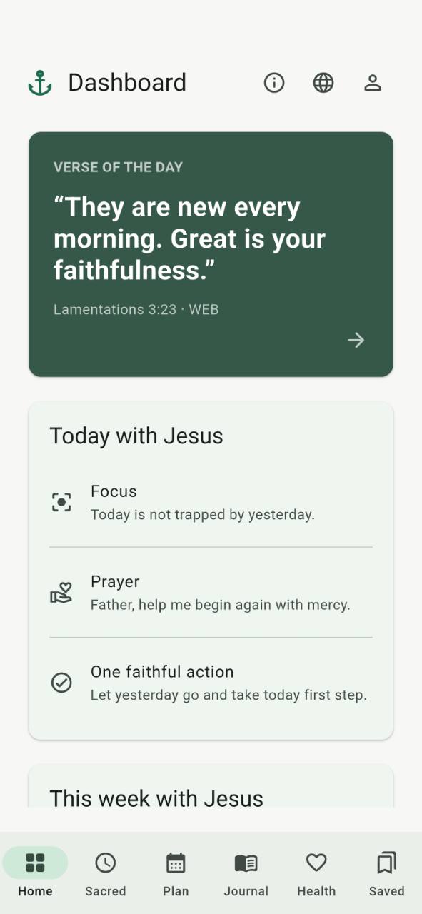 Current Daily Anchor Dashboard with the Verse of the Day and Today with Jesus