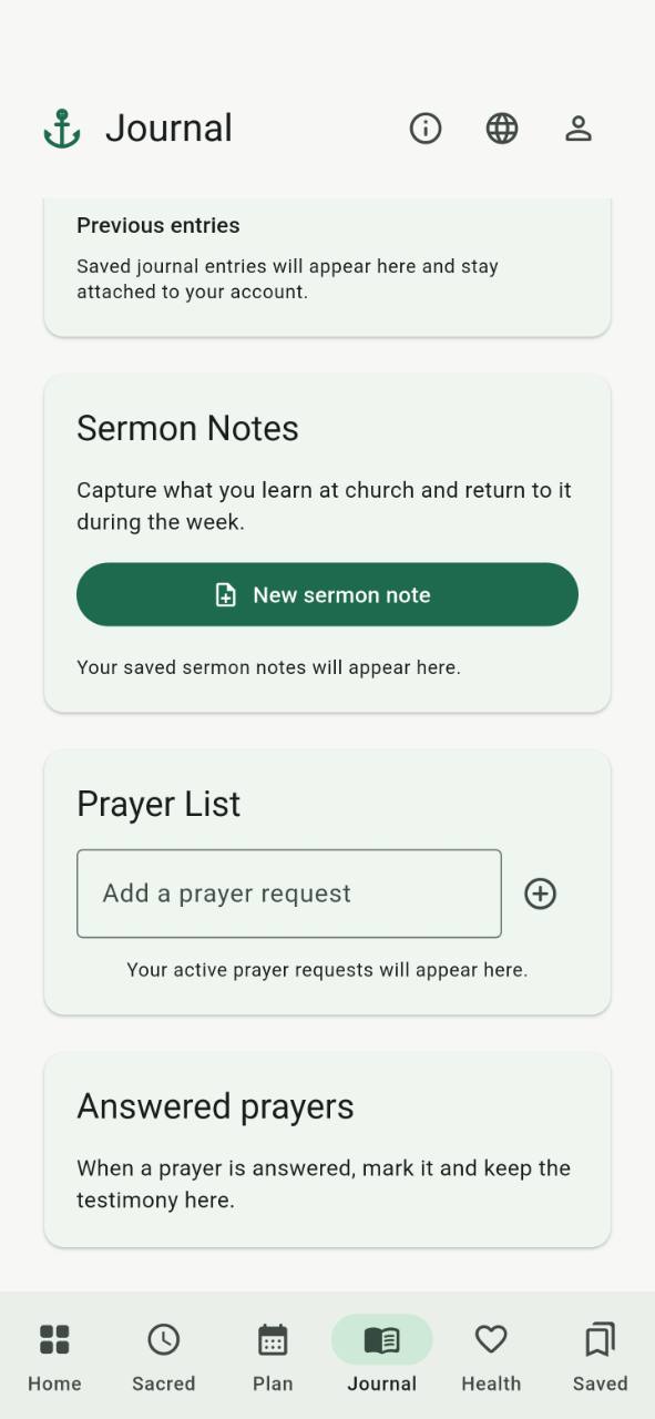 Daily Anchor Prayer List and Answered Prayers screen